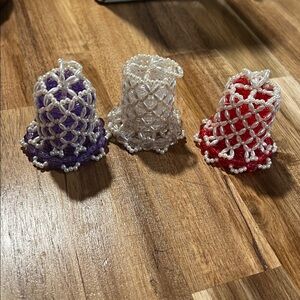 VINTAGE 70s Handmade-Christmas Ornaments Beads Beaded Multicolor Bell Set 3